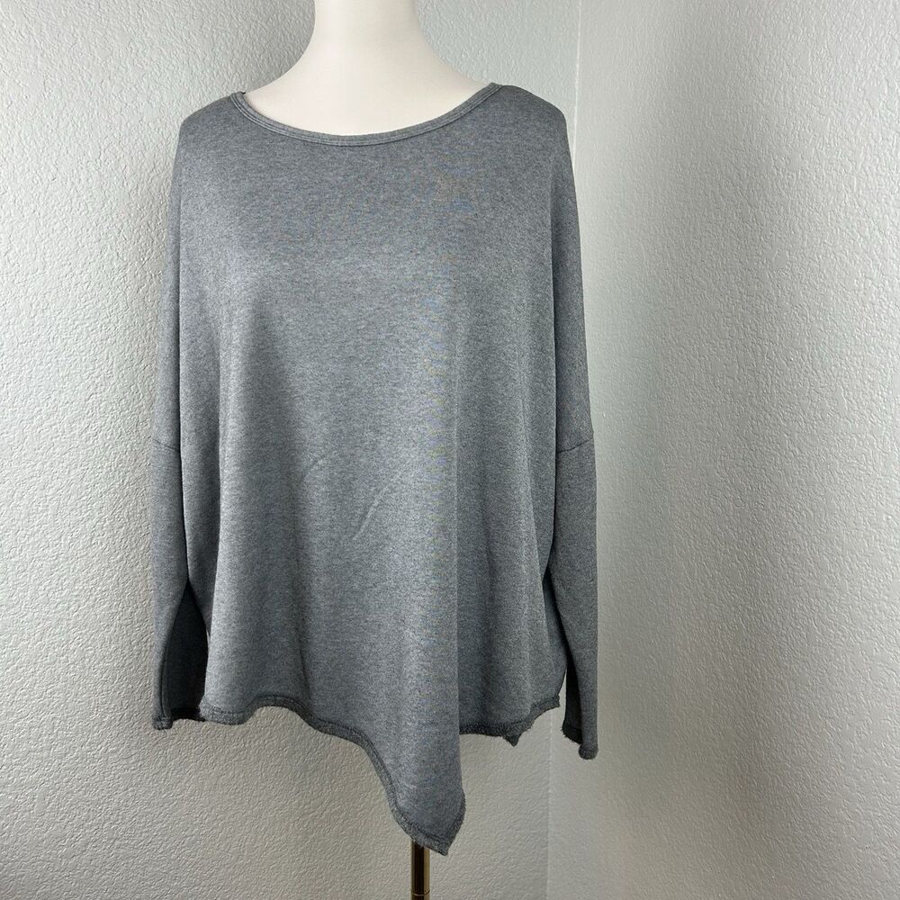 Elan Women's Pullover Top Long Sleeve Sweater Asymetrical Charcoal Gray